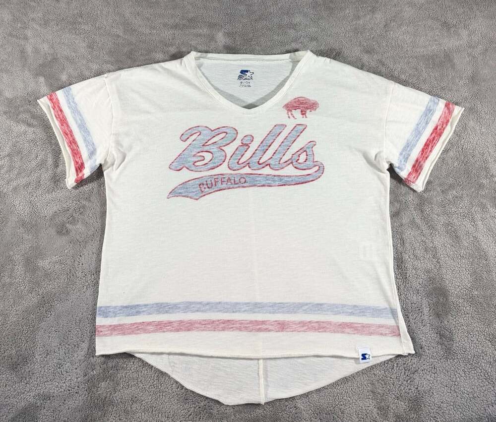 Starter Women’s Distressed Faded Buffalo Bills White Game On Notch Neck Tee, S
